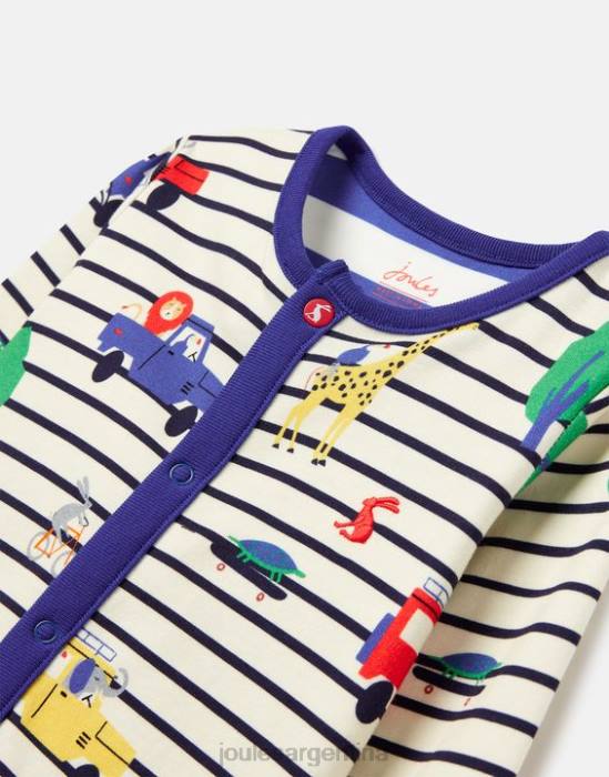 Joules razamataz mono estampado de algodón cultivado orgánicamente 0-9 meses bebés safari de rayas azules vestir 64BB433