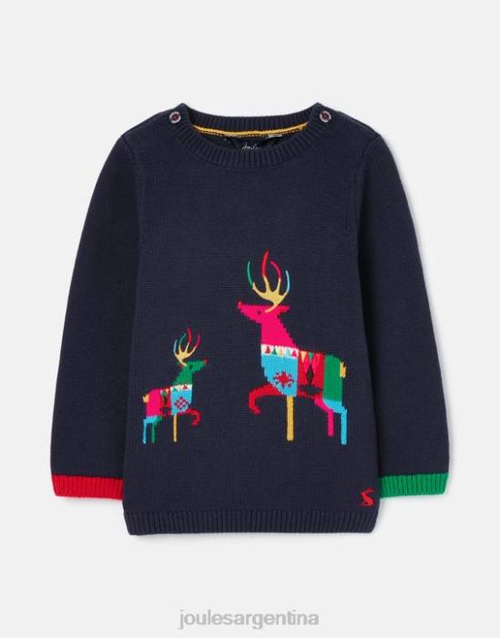 Joules suéter de punto con intarsia agrietada 0-24 meses chicas reno azul marino vestir 64BB413