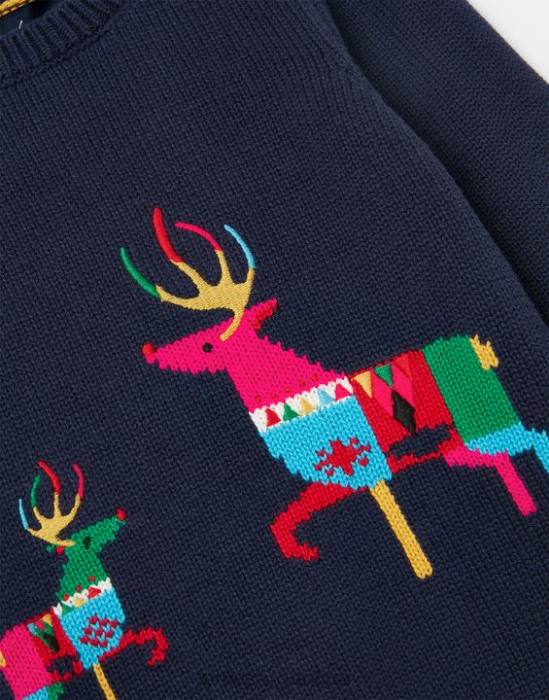 Joules suéter de punto con intarsia agrietada 0-24 meses chicas reno azul marino vestir 64BB413