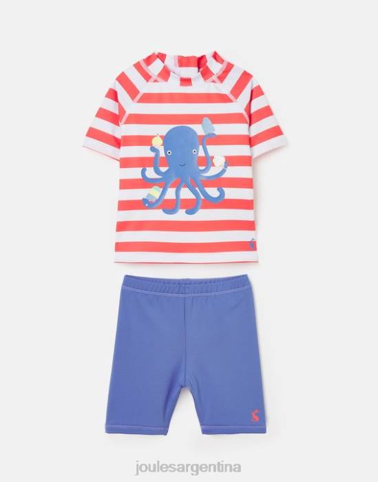 Joules conjunto de buzo con ilustraciones de chaleco anti-lycra 0-3 años bebés raya de pulpo naranja vestir 64BB434