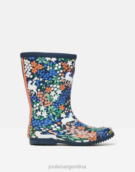 Joules botas de lluvia flexibles enrolladas estampadas chicas caballos de la marina calzado 64BB331