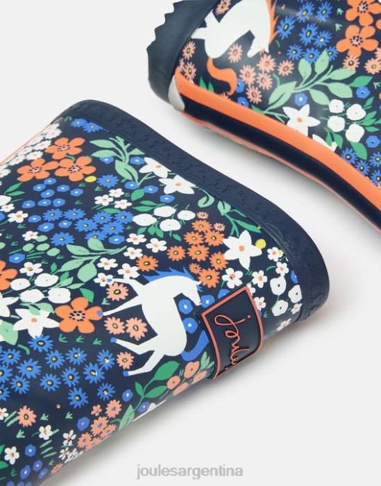 Joules botas de lluvia flexibles enrolladas estampadas chicas caballos de la marina calzado 64BB331
