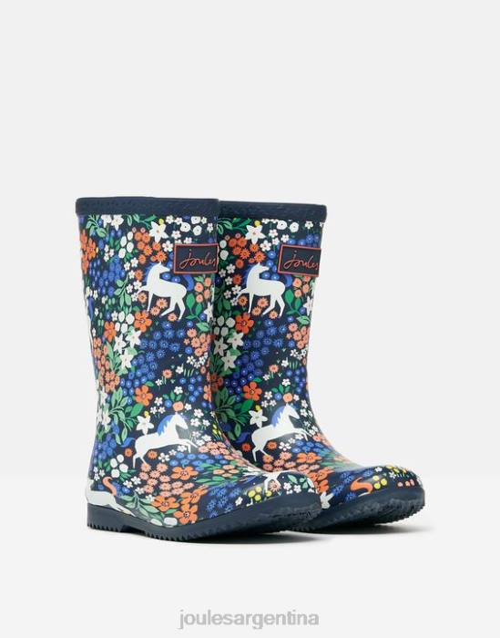 Joules botas de lluvia flexibles enrolladas estampadas chicas caballos de la marina calzado 64BB331