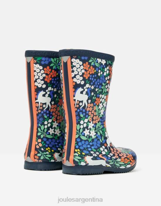 Joules botas de lluvia flexibles enrolladas estampadas chicas caballos de la marina calzado 64BB331