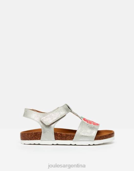 Joules sandalias scarlett con barra en T chicas plata calzado 64BB333