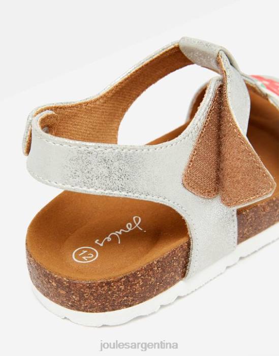Joules sandalias scarlett con barra en T chicas plata calzado 64BB333