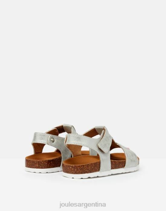 Joules sandalias scarlett con barra en T chicas plata calzado 64BB333