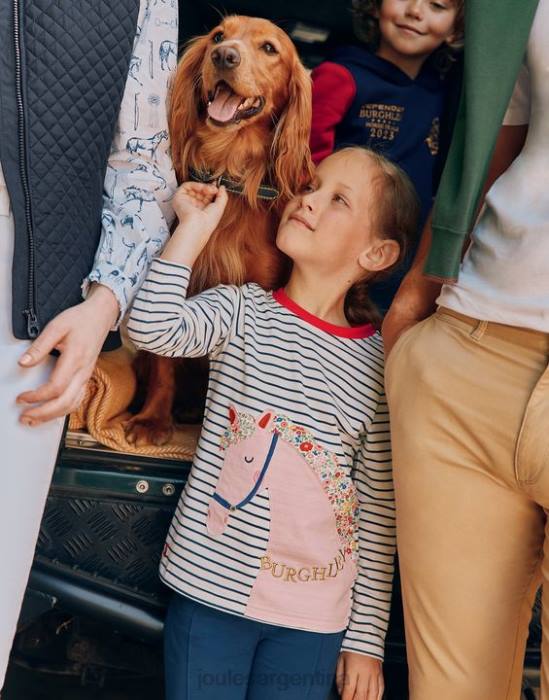 Joules camiseta burghley manga larga 2-12 años chicas raya de caballo azul marino vestir 64BB287