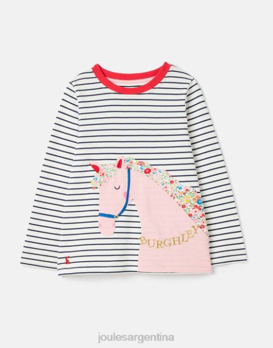 Joules camiseta burghley manga larga 2-12 años chicas raya de caballo azul marino vestir 64BB287