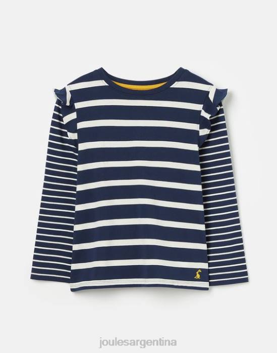 Joules camiseta de punto de manga larga elora chicas raya blanca azul marino vestir 64BB324