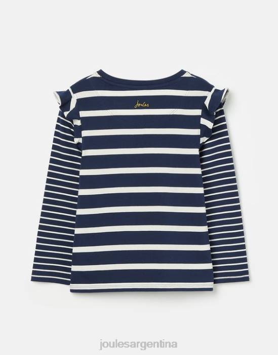 Joules camiseta de punto de manga larga elora chicas raya blanca azul marino vestir 64BB324