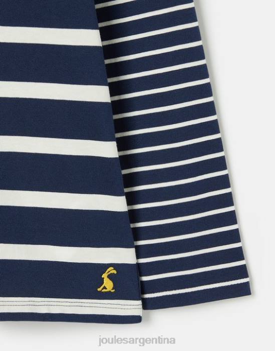 Joules camiseta de punto de manga larga elora chicas raya blanca azul marino vestir 64BB324