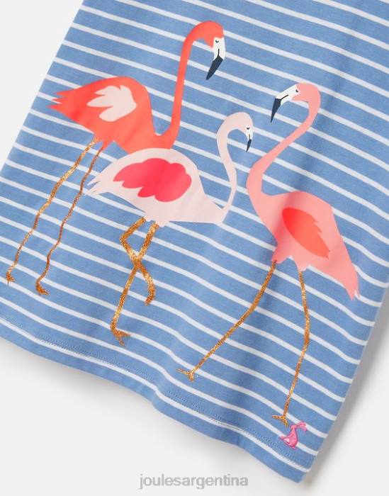 Joules camiseta serigrafiada pixie 2-12 años chicas flamenco raya azul vestir 64BB289