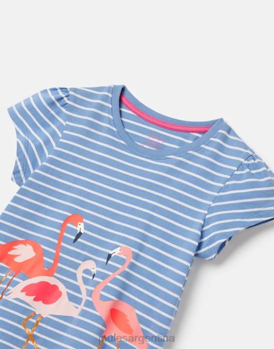 Joules camiseta serigrafiada pixie 2-12 años chicas flamenco raya azul vestir 64BB289
