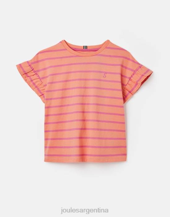 Joules camiseta volante manga corta frillside 2-12 años chicas raya durazno vestir 64BB297