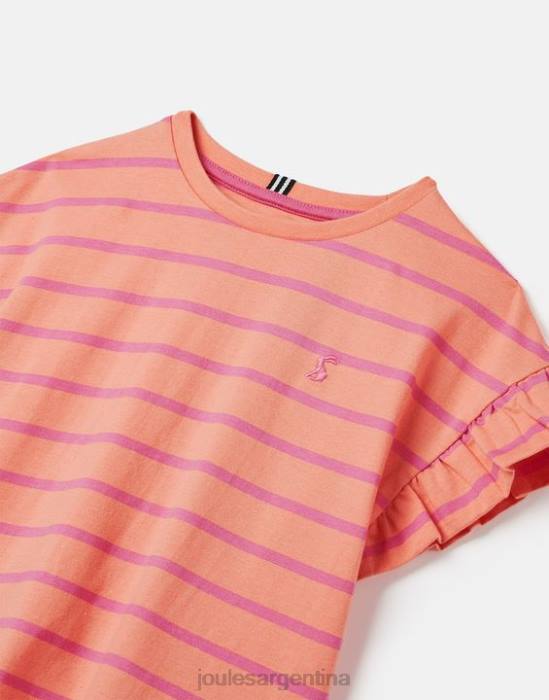 Joules camiseta volante manga corta frillside 2-12 años chicas raya durazno vestir 64BB297