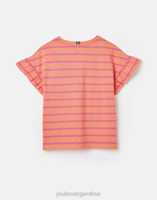 Joules camiseta volante manga corta frillside 2-12 años chicas raya durazno vestir 64BB297
