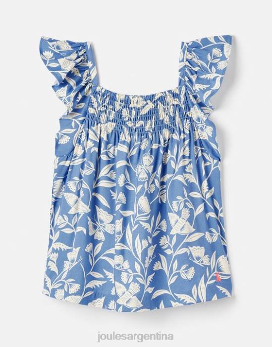 Joules nicola top fruncido 5-12 años chicas mariposa azul vestir 64BB271