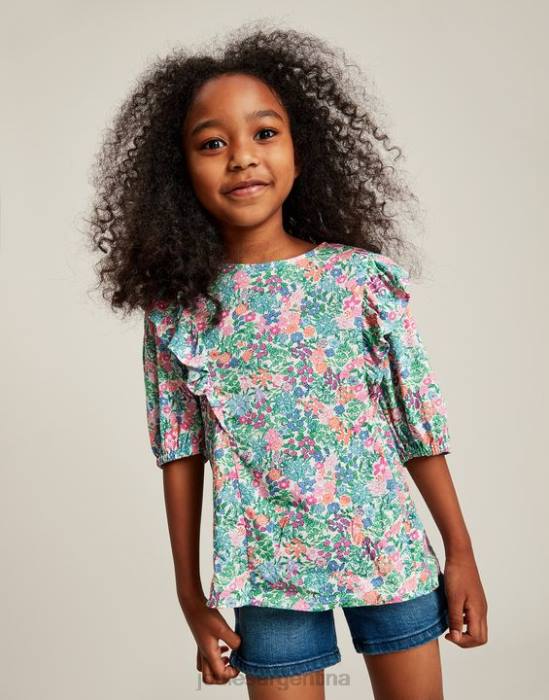 Joules top lauren con volantes tejidos 5-12 años chicas multi florecitas vestir 64BB257