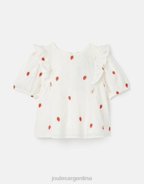 Joules top lauren tejido con volantes chicas mancha de fresa vestir 64BB318
