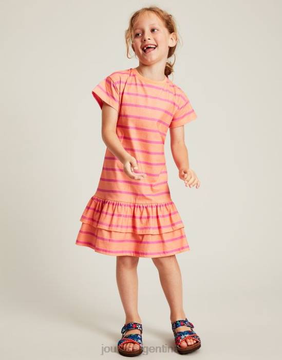 Joules vestido markleigh de punto con peplum y manga corta 2-12 años chicas raya durazno vestir 64BB256