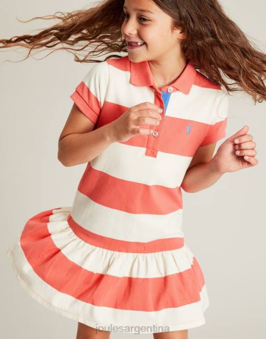 Joules vestido polo manga corta orla 2-12 años chicas raya coralina vestir 64BB262