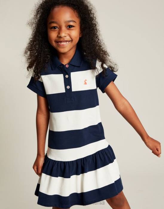 Joules vestido polo manga corta orla 2-12 años chicas raya crema azul marino vestir 64BB310