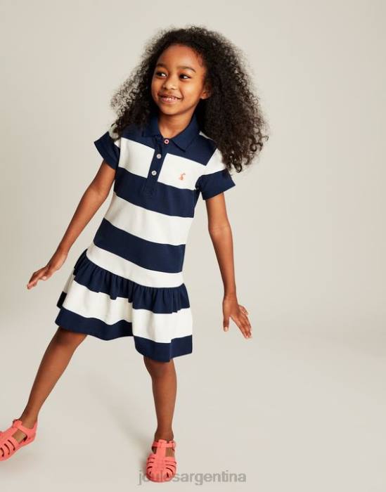 Joules vestido polo manga corta orla 2-12 años chicas raya crema azul marino vestir 64BB310
