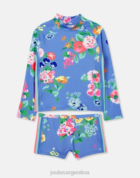 Joules conjunto de camiseta y baúl para sarpullido junto a la playa chicas flores azules vestir 64BB291