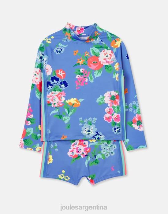 Joules conjunto de camiseta y baúl para sarpullido junto a la playa chicas flores azules vestir 64BB291