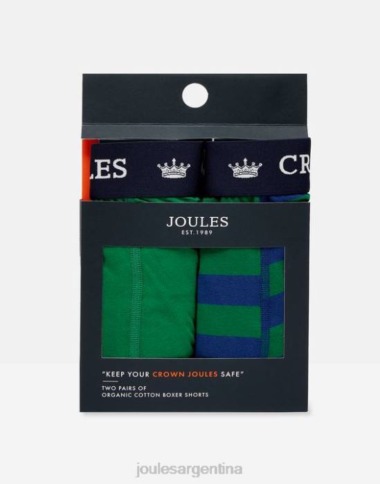 Joules Pack de 2 bóxers de algodón Crown hombres raya azul verde accesorios 64BB172