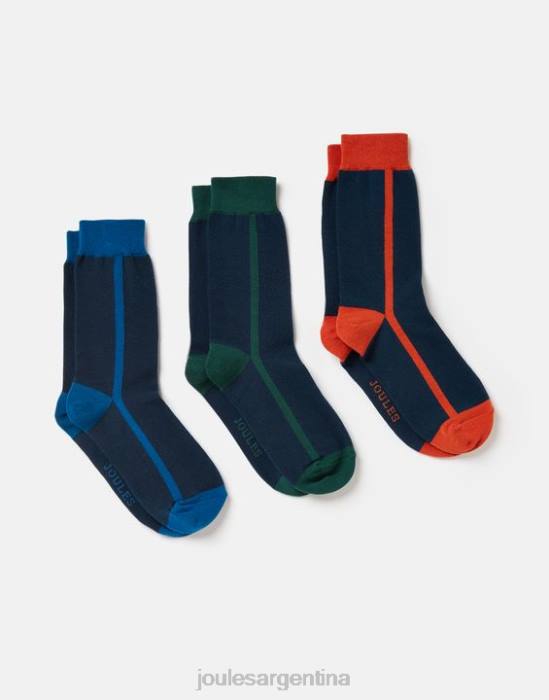 Joules llamativos calcetines de algodón, paquete de 3 hombres bloque de color azul marino accesorios 64BB254