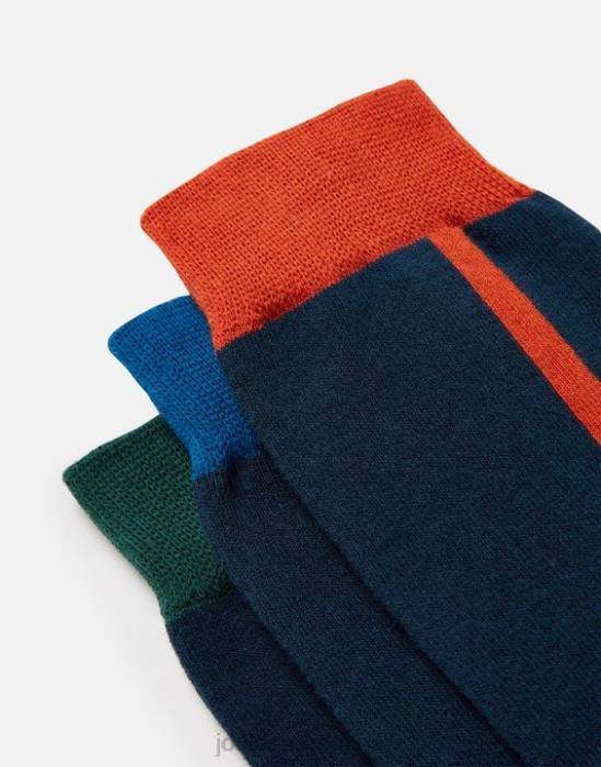 Joules llamativos calcetines de algodón, paquete de 3 hombres bloque de color azul marino accesorios 64BB254