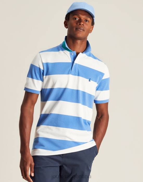 Joules polo de avellana hombres raya blanca azul medio vestir 64BB201