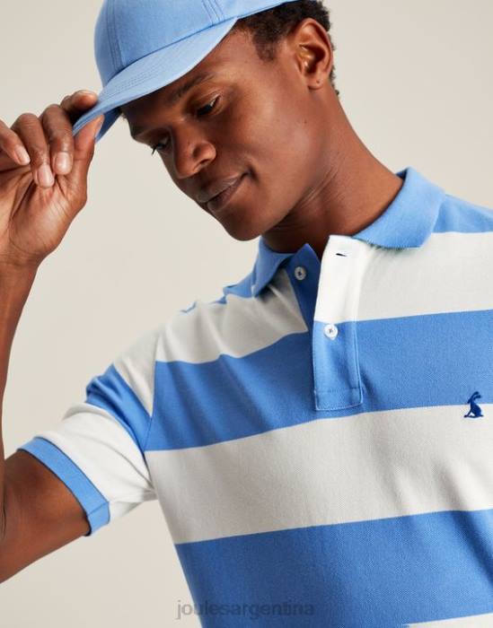 Joules polo de avellana hombres raya blanca azul medio vestir 64BB201