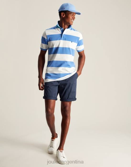 Joules polo de avellana hombres raya blanca azul medio vestir 64BB201