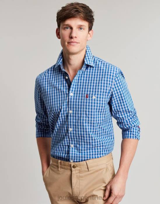 Joules Camisa de popelina melocotón de corte clásico de Abbott hombres guinga azul vestir 64BB212