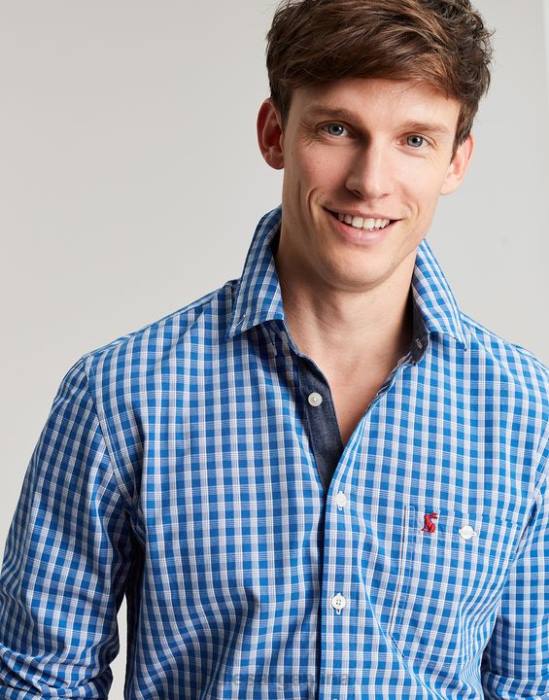 Joules Camisa de popelina melocotón de corte clásico de Abbott hombres guinga azul vestir 64BB212