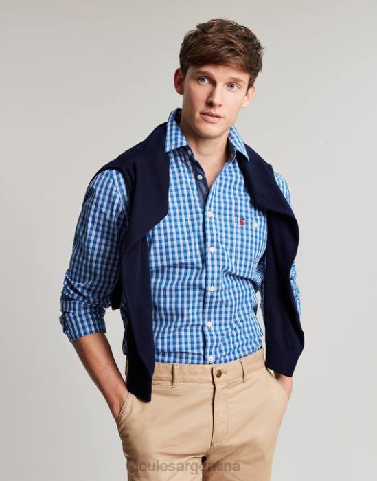 Joules Camisa de popelina melocotón de corte clásico de Abbott hombres guinga azul vestir 64BB212