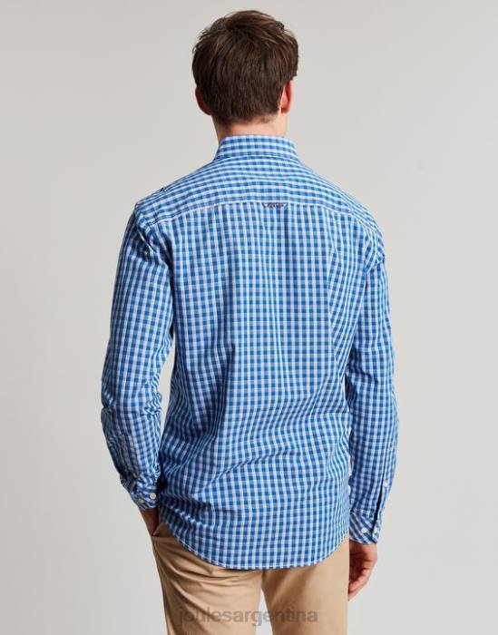 Joules Camisa de popelina melocotón de corte clásico de Abbott hombres guinga azul vestir 64BB212