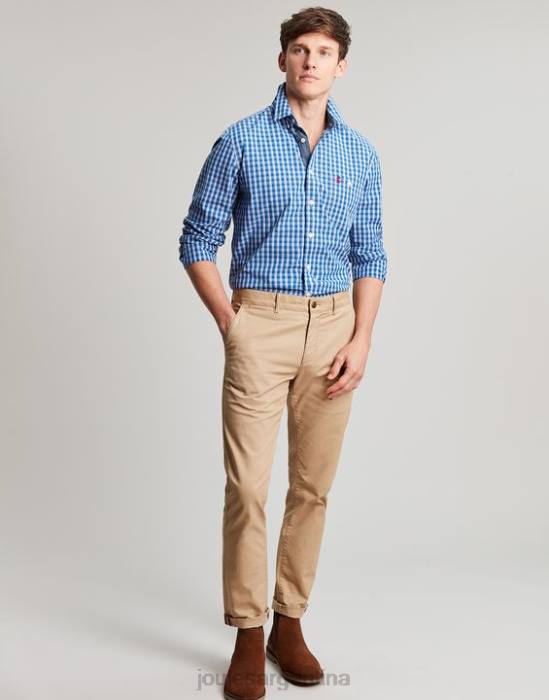 Joules Camisa de popelina melocotón de corte clásico de Abbott hombres guinga azul vestir 64BB212