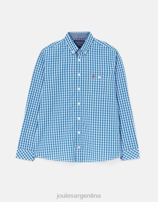 Joules Camisa de popelina melocotón de corte clásico de Abbott hombres guinga azul vestir 64BB212