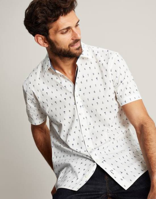 Joules camisa Lloyd de corte clásico estampada hombres blanco vestir 64BB238
