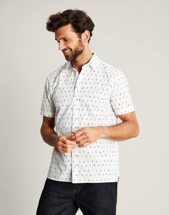 Joules camisa Lloyd de corte clásico estampada hombres blanco vestir 64BB238