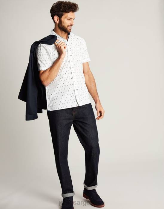 Joules camisa Lloyd de corte clásico estampada hombres blanco vestir 64BB238