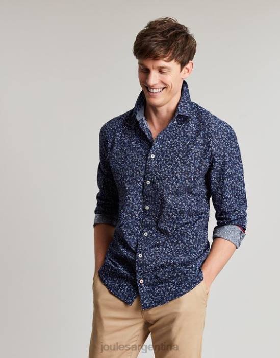 Joules camisa de corte clásico con estampado de invitación hombres florete azul marino vestir 64BB211