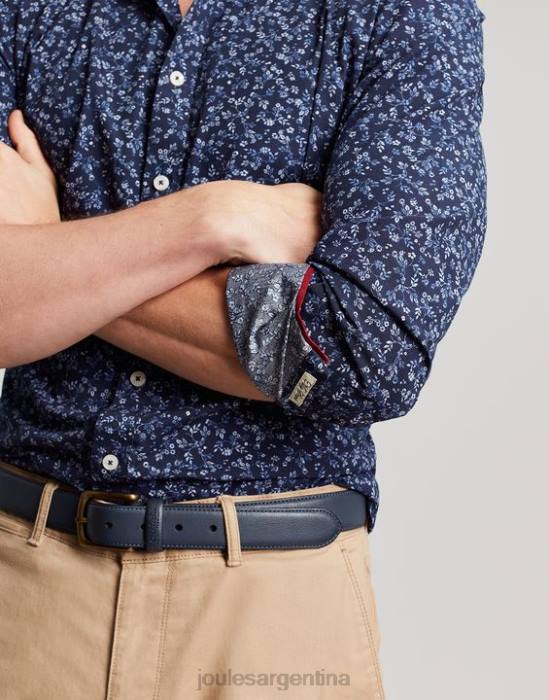 Joules camisa de corte clásico con estampado de invitación hombres florete azul marino vestir 64BB211