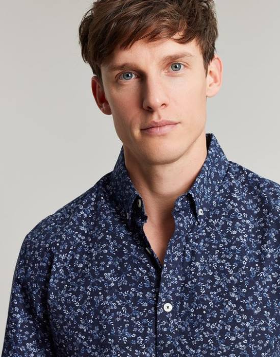 Joules camisa de corte clásico con estampado de invitación hombres florete azul marino vestir 64BB211