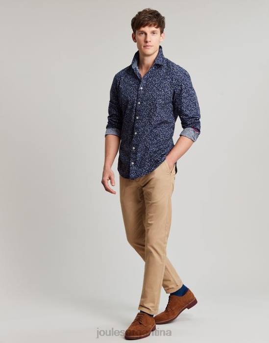 Joules camisa de corte clásico con estampado de invitación hombres florete azul marino vestir 64BB211