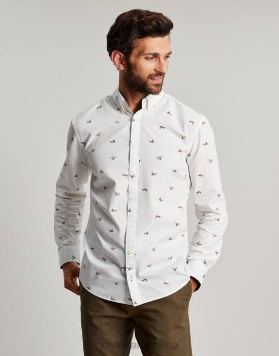 Joules camisa de corte clásico con estampado de invitación hombres patos blancos vestir 64BB227